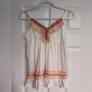 Cream and Pink Lace Trim Babydoll Tank Top